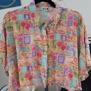 OLM Women's Multicolor Short-Sleeve Button-Down Shirt